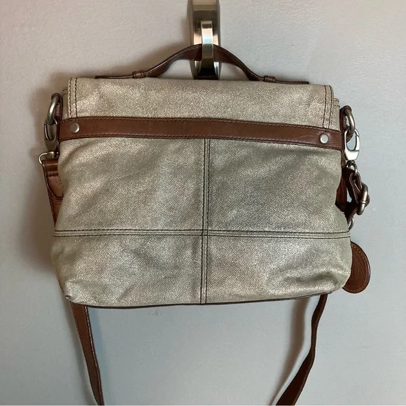 Fossil convertible satchel crossbody gold Y2k handle academia canvas field brief